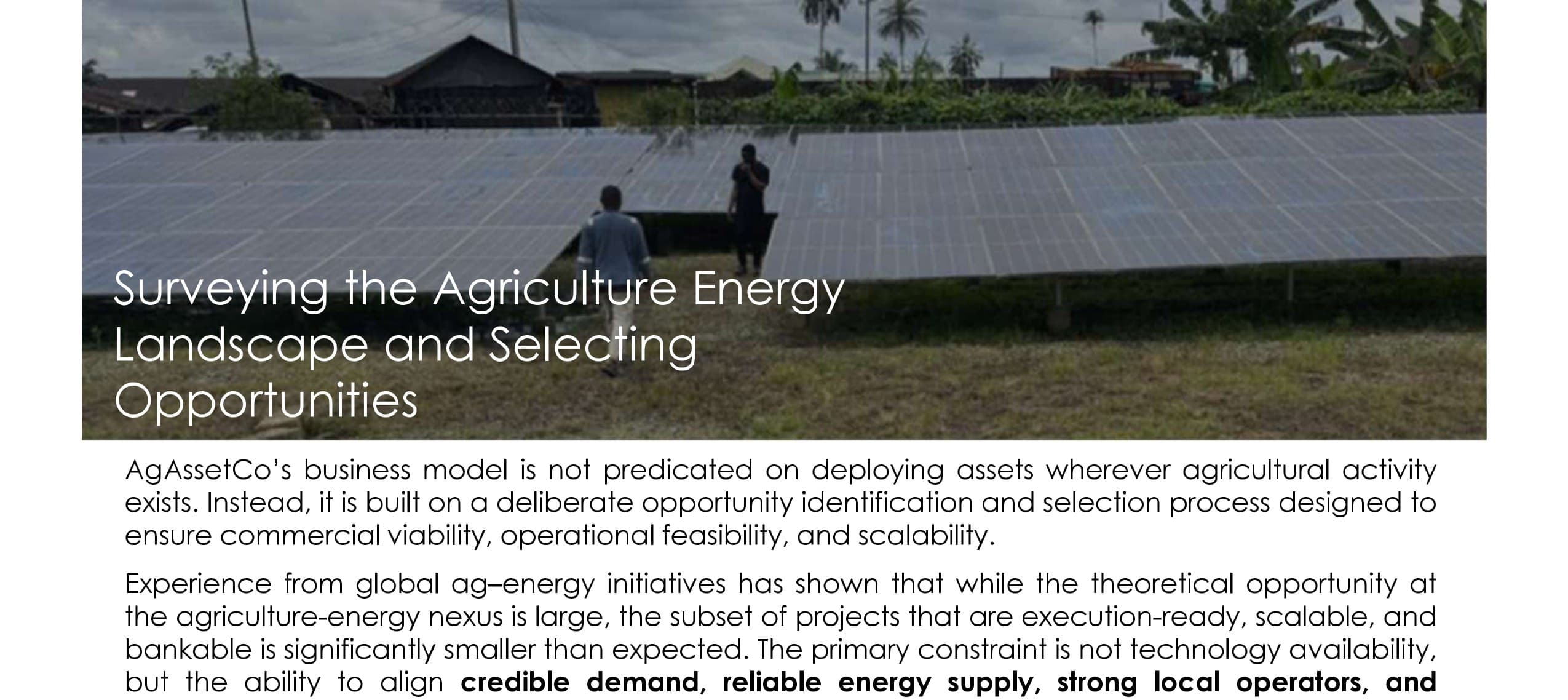 AgAssetCo field team surveying a solar-powered processing hub site
